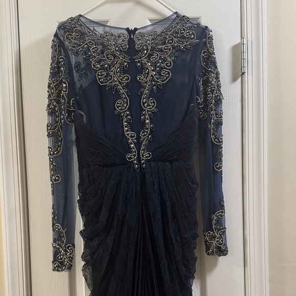 Elegant Navy Blue Embellished Evening Gown - Picture 5 of 8